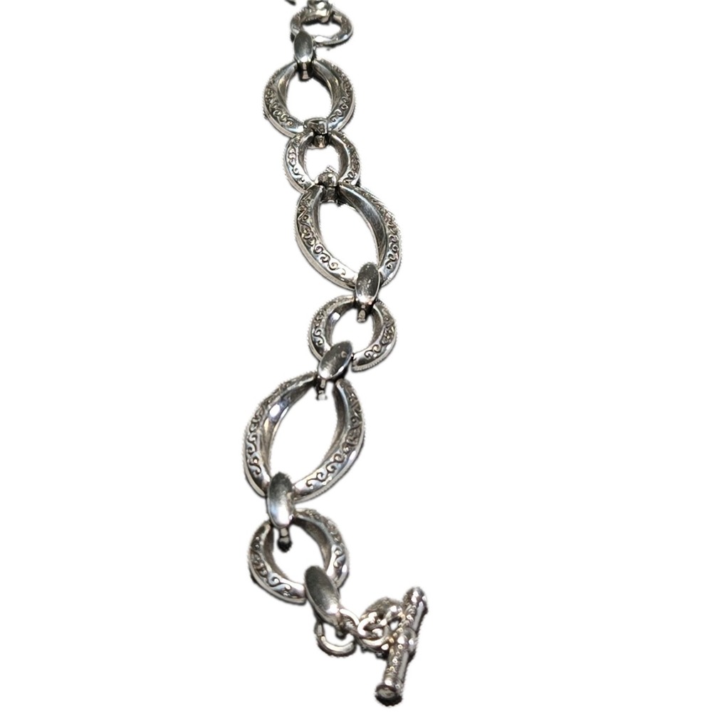 Vtg Brighton Scroll Link Bracelet Silver Plated Filigree Oval Chain Toggle B Tag